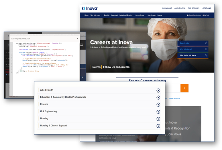 Sample of Inova Careers website with custom JavaScript and CSS